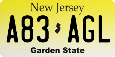 NJ license plate A83AGL