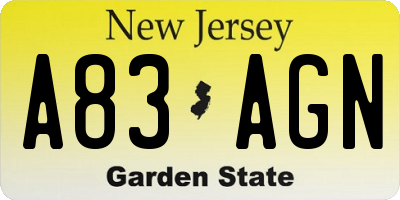 NJ license plate A83AGN