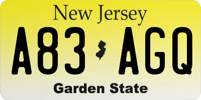 NJ license plate A83AGQ