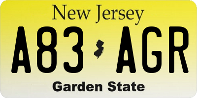 NJ license plate A83AGR