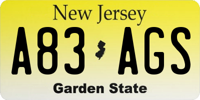 NJ license plate A83AGS