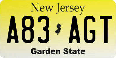 NJ license plate A83AGT
