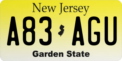 NJ license plate A83AGU
