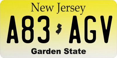 NJ license plate A83AGV