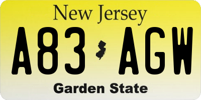 NJ license plate A83AGW