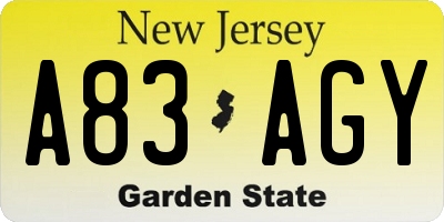 NJ license plate A83AGY