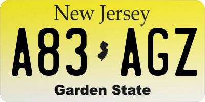 NJ license plate A83AGZ