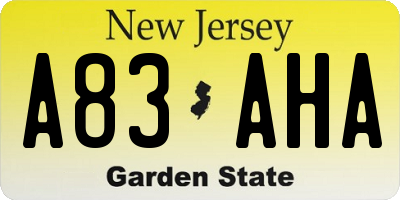NJ license plate A83AHA
