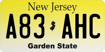 NJ license plate A83AHC