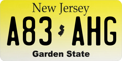 NJ license plate A83AHG