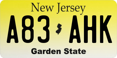 NJ license plate A83AHK