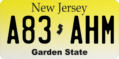 NJ license plate A83AHM