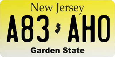 NJ license plate A83AHO