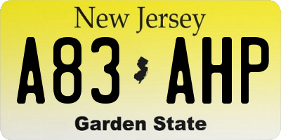 NJ license plate A83AHP