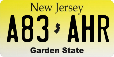 NJ license plate A83AHR