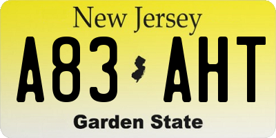 NJ license plate A83AHT