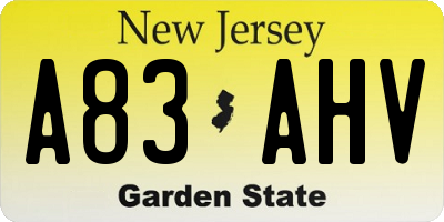 NJ license plate A83AHV