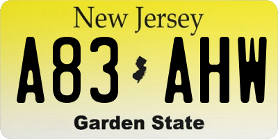 NJ license plate A83AHW