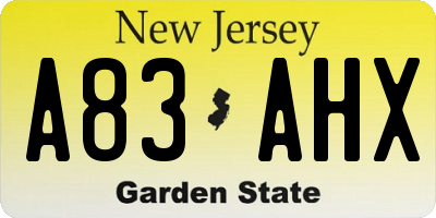 NJ license plate A83AHX