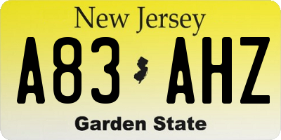 NJ license plate A83AHZ