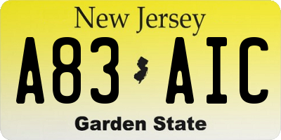 NJ license plate A83AIC