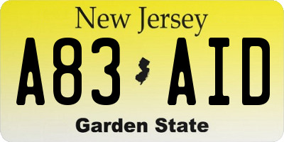 NJ license plate A83AID