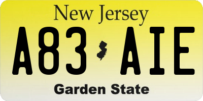 NJ license plate A83AIE