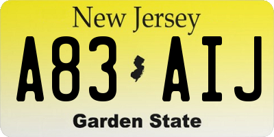 NJ license plate A83AIJ