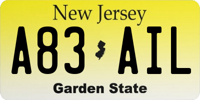 NJ license plate A83AIL