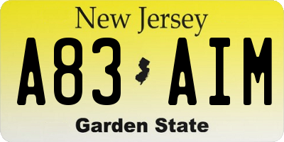 NJ license plate A83AIM