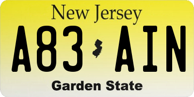 NJ license plate A83AIN