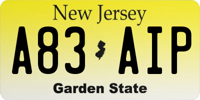 NJ license plate A83AIP