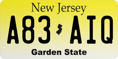 NJ license plate A83AIQ