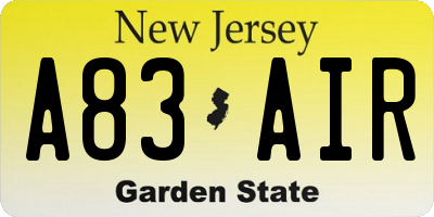 NJ license plate A83AIR