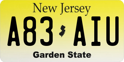 NJ license plate A83AIU