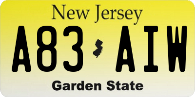 NJ license plate A83AIW
