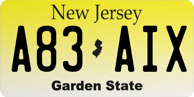 NJ license plate A83AIX