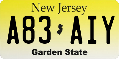NJ license plate A83AIY