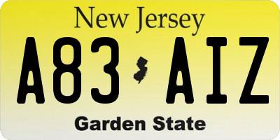 NJ license plate A83AIZ