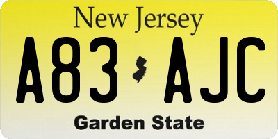 NJ license plate A83AJC