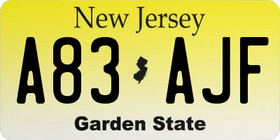 NJ license plate A83AJF