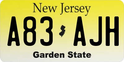 NJ license plate A83AJH