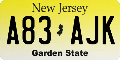 NJ license plate A83AJK