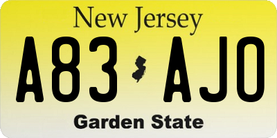 NJ license plate A83AJO