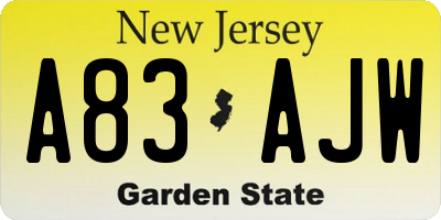 NJ license plate A83AJW