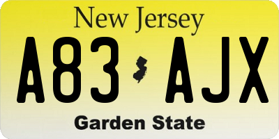 NJ license plate A83AJX