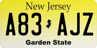 NJ license plate A83AJZ