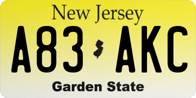 NJ license plate A83AKC