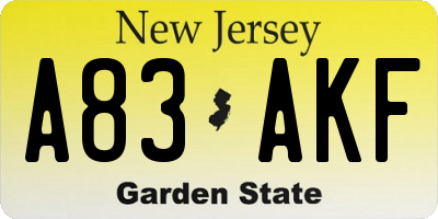 NJ license plate A83AKF