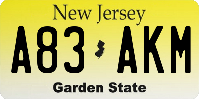 NJ license plate A83AKM
